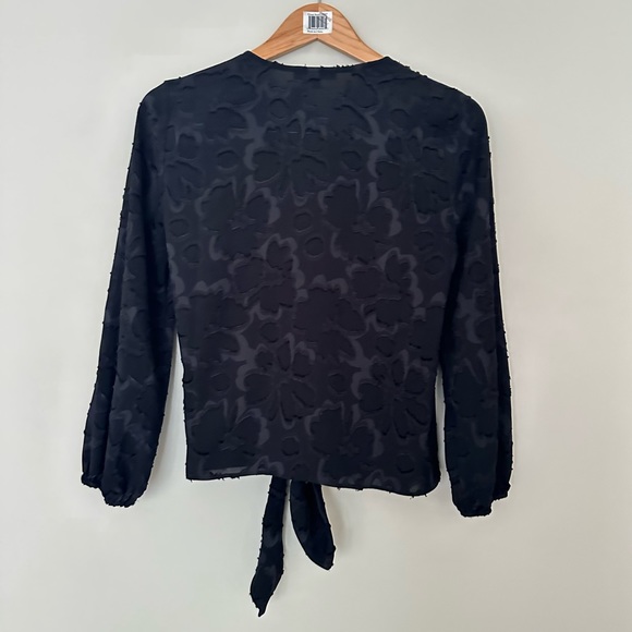 Madewell Black Floral Jacquard Side-Tie Wrap Top - Picture 4 of 10